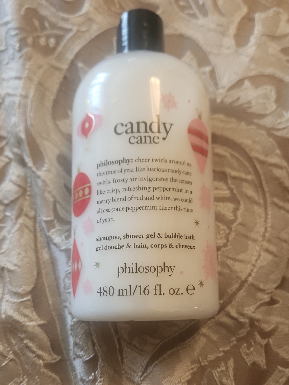 sealed Philosophy White and Pink Shampoo, Shower Gel & Bubble Bath candy cane